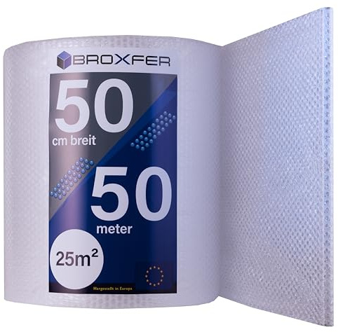 Broxfer Rouleau de film à bulles - 50 cm x 50 m - 2 couches - Pour déménagement et expédition
