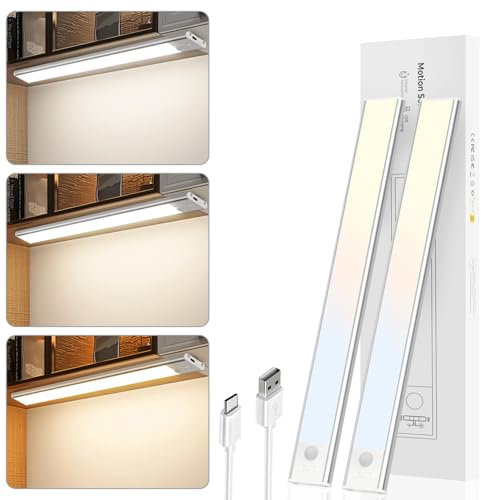 Luce Armadio LED con Sensore Movimento, Barra LED Sottopensile Dimmerabile Ricaricabile USB-C, Batteria 2200mAh, 3 Colori (3000K/4000K/6500K), Magnetica, per Cucina, Scale, Camere, 2 Pezzi 41cm