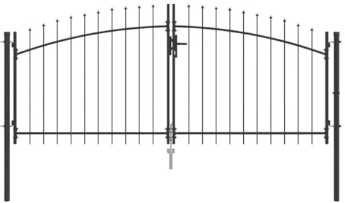 vidaXL Puerta Doble con Cerradura Gris 299,5 x 149,5 cm Acero, Puerta de Entrada Resistente para jardín y terraza, diseño Funcional, Acero Gris, Estilo Moderno