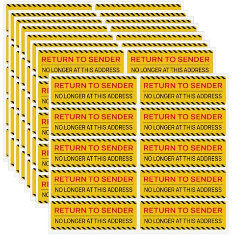 100PCS Return to Sender No Longer at This Address Stickers,3x1 Inch Self Adhesive Label Please Return to Sender Stickers for Letter Envelope Mailbox Postal Service Cartons Shipping(Yellow)
