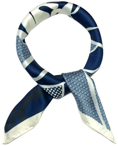 WESTEND CHOICE Square Satin silk Scarves Printed Neck Scarf 50s Retro Women Scarf Lightweight Silky Bandana Wrap women's scarves 70 x 70 cm (Navy)