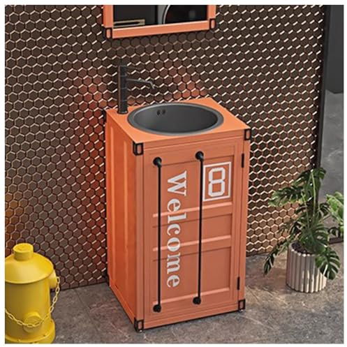 ZTGL Lavabo de pie Lavabo con Pedestal, Mueble de Baño con Lavabo de Acero Inoxidable, Lavabo de Pedestal para Baño de Estilo Industrial, Lavabo Pie Armario, Instalación Fácil A6,Without Mirror