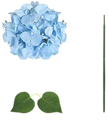 AEJHSIN Konstgjorda hortensior 50 st konstgjorda hortensia blommor silkeshuvuden för bröllop(blå blad)