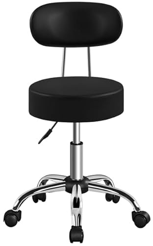 Abician Tabouret roulettes avec Dossier, Tabouret de Bureau avec Rotation 360°, Hauteur Réglable 75-84 cm, Siège Rembourrage 10 cm pour Bureau Travail Salon de Beauté Clinique, Noir