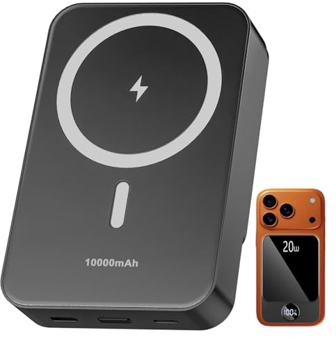 Magnetic Power Bank 10000mAh，20W Fast Charging Portable Charger, Wireless Power Bank with LED Display, Small USB-C Battery Pack with Mag-safe for iPhone 17/16 Plus/Pro/Max,15/14/13 Series