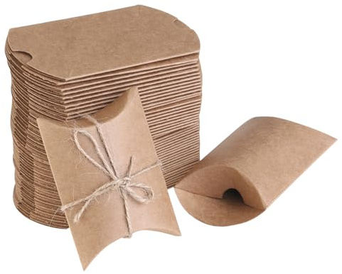 ZUNOXAZ 150 St Kraft Pillow Boxes med Jute Snöre Små Presentaskar för Julfest Godis Smycken och Bröllopsfavoriter Kompakta och Förpackningar för Presenter och Party