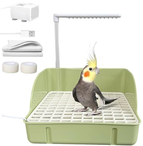 Salle de bain automatique domestique: baignoire à volière à flux automatique, circulateur d'eau vert blanc, station de douche pour perroquets | Installation facile à nettoyer, expérience