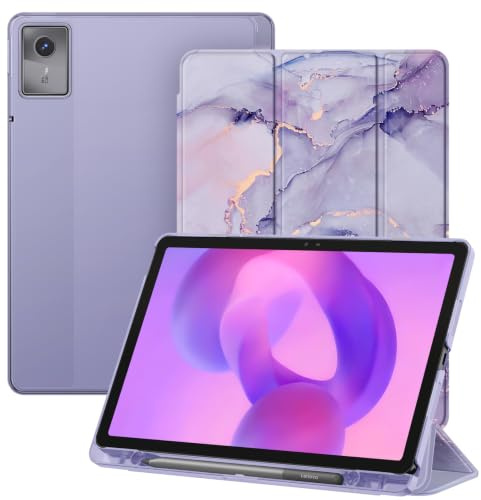 Fintie Fodral för Lenovo Idea Tab 11 tum 2025 (TB-336ZU/TB-336FU) – ultratunt skyddsfodral med genomskinlig baksida skydd med automatisk sömn/väckningsfunktion, lila marmor