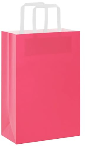 QUAHEAS Pappersbärkassar rosa med pappersrep 21 x 11 x 31 cm 250 stycken kraftpapper presentpåsar för födelsedag bröllop jul påsk party förpackning presentpåsar