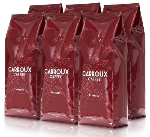 CARROUX Espresso, ganze Bohnen (6x 500 g). Für Siebträger u. Kaffee-Vollautomaten. Frisch geröstete Kaffeebohnen der Privat-Rösterei aus Hamburg