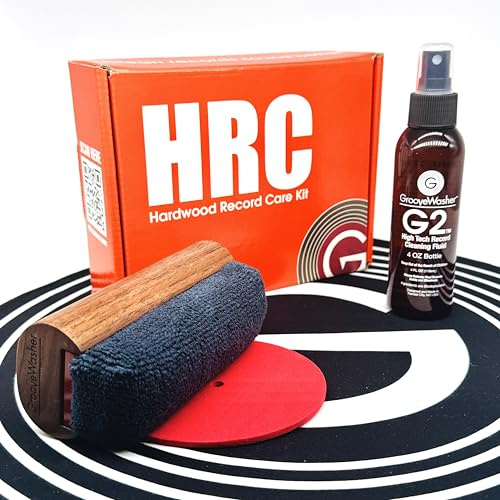 GrooveWasher Vinyl Record Cleaning Kit – Handcrafted Hardwood Handle with Scratch-Free Microfiber Pad, Essential LP Care System Includes G2 Cleaning Fluid Spray + Bonus, Erase Fingerprint Oils & Dirt