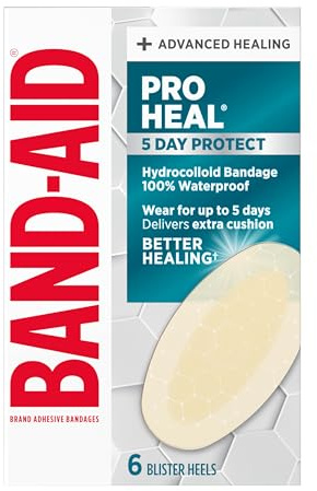 BAND-AID Brand Pro Heal 5 Day Protect, Hydrocolloid 100% Waterproof First Aid Blister Bandages for Advanced Healing, Extra Cushion for Blister Protection & Less Scarring Versus Uncovered Wound, 6 ct