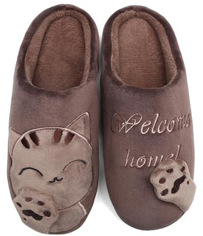 Mishansha Chaussons Femme Homme pour d'hiver Automne Pantoufles Peluche Chaussures Maison avec Dessin Animé - Chaud Doux Confort et Mignon (Marron, 39/40 EU = 40/41 CN)
