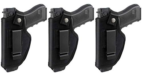 3 Pack Universal IWB OWB Gun Holster for Concealed Carry Weapon Case Inside or Outside The Waistband for Right and Left Hand Draw Fits Subcompact Compact Full Size Pistols