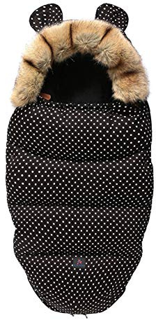 Gorger Chancelière Universelle pour Poussette, Doublure Polaire, Déperlante et Coupe-Vent, Col Fausse Fourrure Amovible, Compatible Harnais 3/5 Points