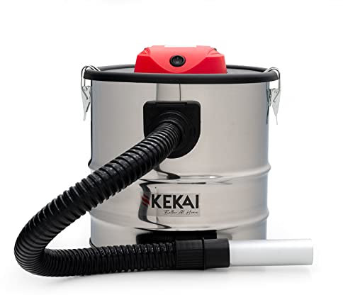 KEKAI KT1201 - Aspirador de Cenizas 1200 W Acero Inoxidable Trajano 18 L 30x30x33,5 cm Filtro HEPA y Función de Soplado.
