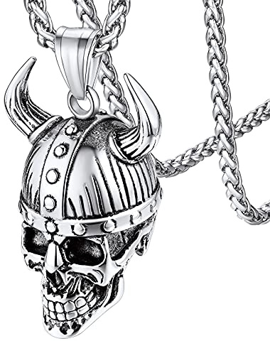 Punk Skull Pendant Necklace, Men's Gothic Skull Jewellery Stainless Steel Cool Skeleton Necklaces, Halloween Gifts for Family Partners