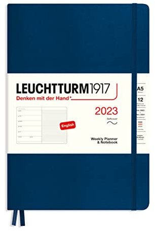 LEUCHTTURM1917 365911 Wochenkalender & Notizbuch Softcover Medium (A5) 2023, 12 Monate, Marine, Englisch