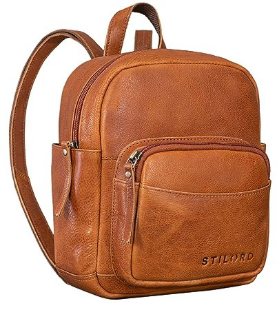 STILORD 'Gerda' Mini Rucksack Damen Leder Vintage Daypack Kleiner Tagesrucksack Moderner City Backpack aus Hochwertigem Echtleder, Farbe:texas - braun