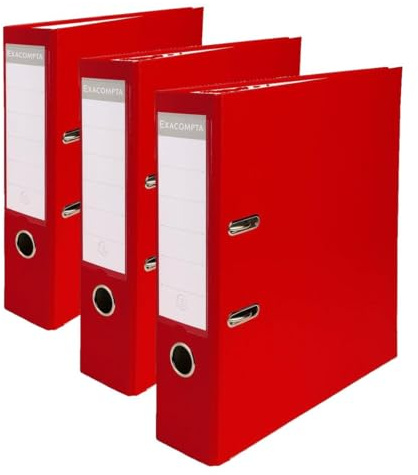 Exacompta - Réf. 918403B - 1 Classeur à levier A4 - Dos 75 mm - Mécanique 80 mm - Dimensions extérieures : 31,8 x 28,4 x 8 cm - Format à classer A4 - Coloris : Rouge (Lot de 3)