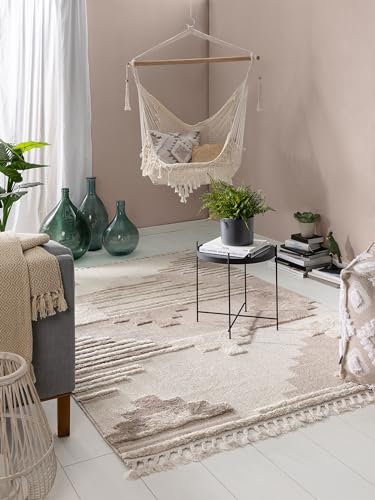 benuta Pop Teppich OYO - Creme 120x180 cm - Eleganter Boho Look Teppich für Schlafzimmer und Wohnzimmer - Maschinengewebt - Für Fußbodenheizung geeignet