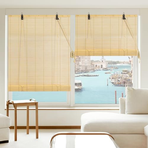 Cy.curtain bright Estor de Bambú Enrollable para Interiores, Cortina Persiana de Madera, Protección Solar y Privacidad, para Ventana y Puerta 90x220