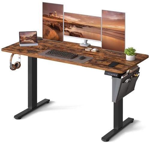 VASAGLE Electric Standing Desk, Height Adjustable Desk, 60 x 140 x (72-120) cm, 4 Memory Heights, Storage Pocket, for Home Office, Study, Rustic Brown and Ink Black LSD134K02
