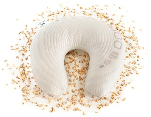 NATURECA - Coussin de Voyage en épeautre, Oreiller épeautre avec Housse Amovible Bambou, Oreiller de Voyage 100% Bio en vannerie d'épeautre, 35 x 33 cm