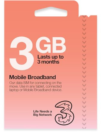 Three Mobile Pay As You Go Mobile Broadband 3 GB data SIM