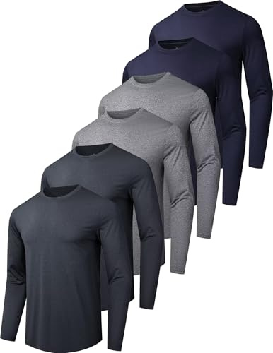 6 Pack Men's Quick Dry Long Sleeve Shirts UPF 50+ UV Sun Protection SPF Moisture Wicking T-Shirt for Casual Workout B2XL