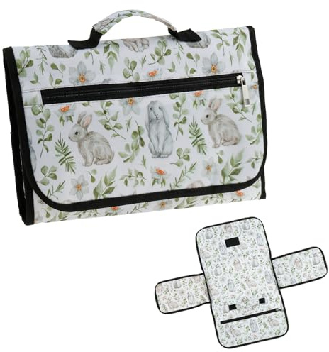 Skötunderlag på vägen skötunderlag stor bekväm kudde för ditt barns huvud wrap arrangör på väg blöjväska med skötmatta (pastoral kanin)