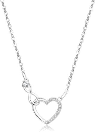 VEEDOFA Halskette Damen 925 Sterlingsilber, Unendlichkeitssymbol Herz-Anhänger mit Zirkonia, Silberkette für Frauen mit Gravur, Elegantes Schmuckgeschenk als Geburtstagsgeschenk