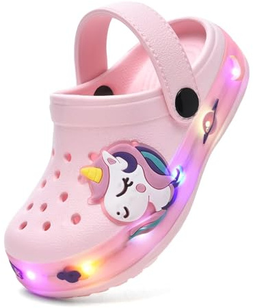 GULAKY Zoccoli per bambini, pantofole per bambini, sandali per ragazze, scarpe da giardino, strisce LED, Rosa dolce, 25 EU