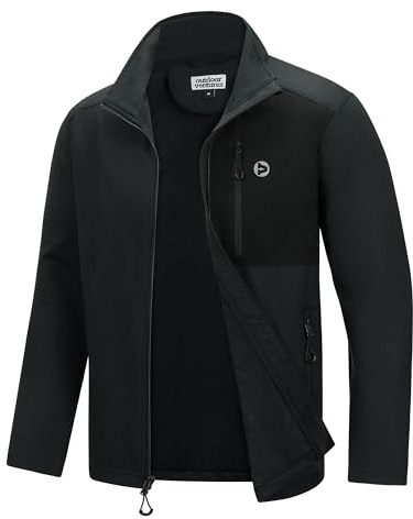 Outdoor Ventures Sportjacka för män, lätt, funktionell jacka, övergångsjacka, fleecejacka med 5 fickor, fritidsjacka, träningsjacka för fritid och utomhus, Svart/svart, L