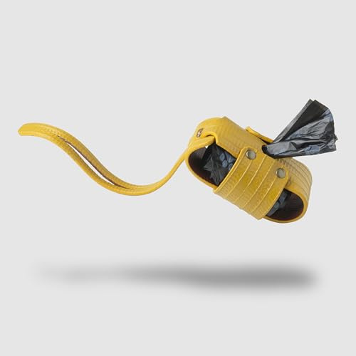 Dispensador Bolsas Caca Perro RIGI | Portabolsas Higiénicas para Paseos | Manguera de Bomberos Recuperada | Hecho a Mano en España | Marca FÜÜR | Sostenible | Amarillo y Ladrillo