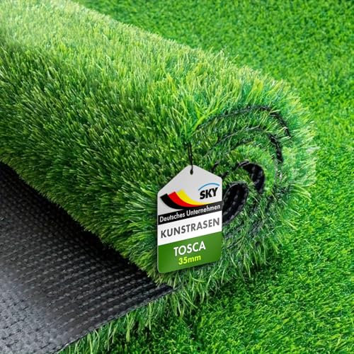 SKY Kunstrasen 100x100-35mm Höhe Outdoor Rasenteppich Meterware - Grasteppich - Rollrasen - Kunststoffrasen - Rasen für Balkon & Garten Rasen Teppichboden für Außen nach Maß, Tosca