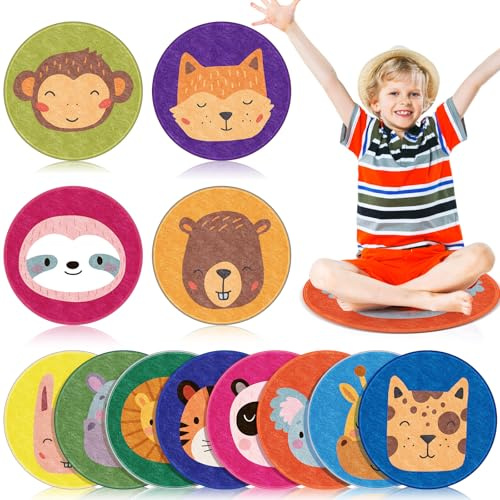 Drydiet 12 Pcs Carpet Circle Seats for Classroom, 16 Animal Classroom Floor Mats Non Slip Round Rug Soft Thin Circle Time Mat for School Learning Playing Areas Group Activity Decor