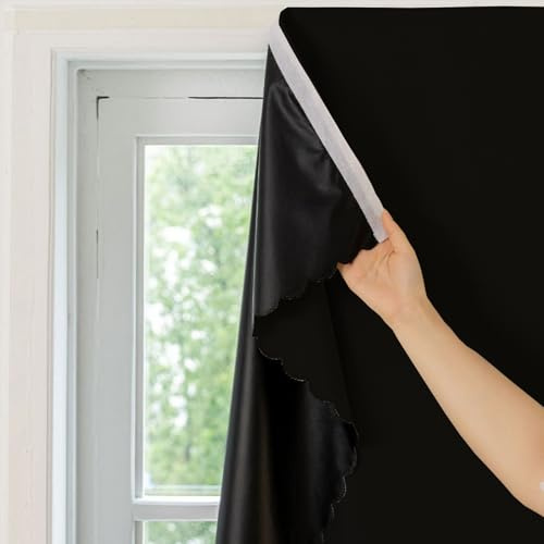 Blackout Curtains Self Adhesive Stick on Thermal Window Cover Door Blinds | No Drill, Renter Friendly, Portable Travel Black Out Blind, Removable Temporary Curtain for Bedroom Nursery Windows Doors