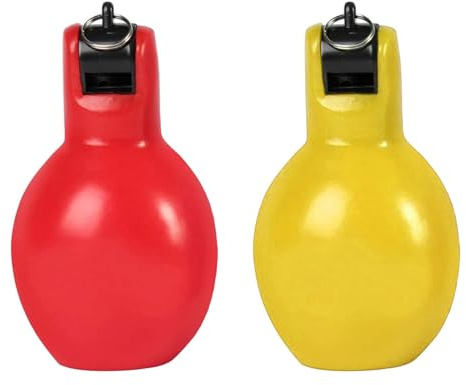 CRDARAAV 2 silbatos de mano para apretar, silbato deportivo para senderismo, interior y exterior, amarillo y rojo, 12 x 6,5 cm