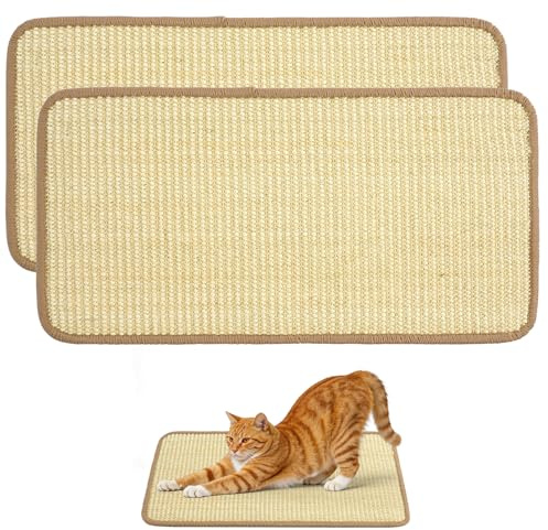 Adiwo Självhäftande skrapmatta, 50 cm x 25 cm 2 st naturlig sisalkatt skrapmatta, halkfri repdyna, soffa möbelskydd klösa, klösmatta, skydda mattor och soffor