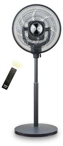 SOGO Ventilador de Pie 40 cm 65W Oscilación 360° - Alta Potencia con 3 Velocidades, Altura Regulable, Cabezal Multidireccional y Base Estable - Color Negro