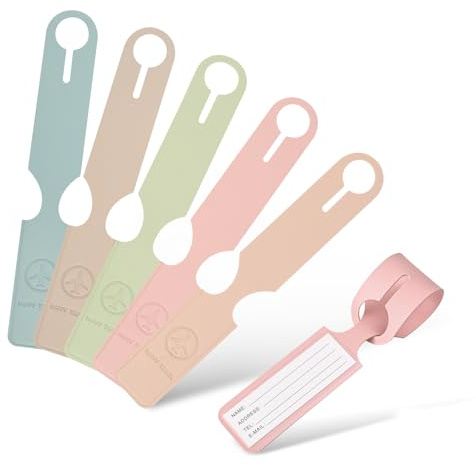 5PCS Etiquetas de Equipaje de PVC, Duraderas y Resistentes al Agua, con Tarjeta de Identificación y Colores Llamativos, para Maletas, Bolsos de Mano, Mochilas, Bolsas de Viaje y Maletas Infantiles