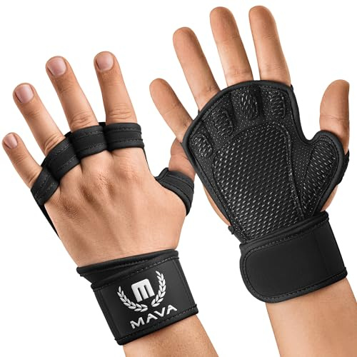 Mava Sports Gants de Fitness Ouverts - pour Hommes et Femmes avec Support de Poignet - avec Prise Forte et sans Doigts - Accessoires de Gymnastique