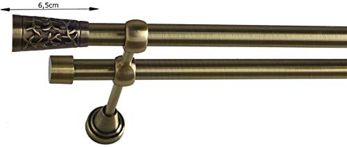 Sento 19/19mm Metall Gardinenstange Vorhangstange 2-läufig Messing Antik Classic Laky 200 cm