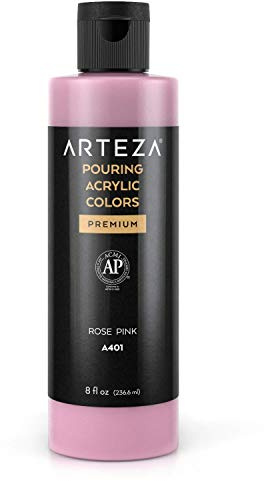 ARTEZA Acrylic Pouring Paint - 8 oz (236 ml), A401 Rose Pink, High-Flow, No Mixing Needed, For Canvas, Glass, Paper, Wood, Tile, Stones