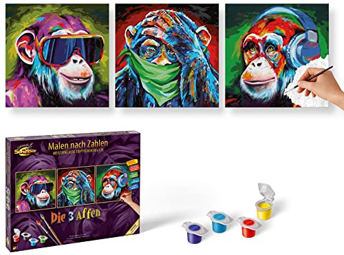 Schipper 609470859 Peinture par numéros Les Trois Singes - Images pour Adultes - avec pinceaux et peintures acryliques - 40 x 120 cm