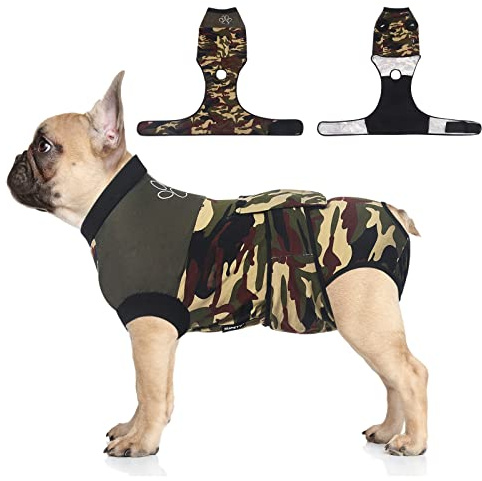 Jiupety Traje de recuperación para perro, ajustable, body para heridas abdominales después de la cirugía, collar electrónico sustituto, talla M, mamelucos quirúrgicos antilamidos, camuflaje