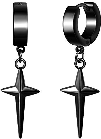 feilok Boucles d'oreilles pour hommes goujons boucles d'oreilles en acier inoxydable étoile noire