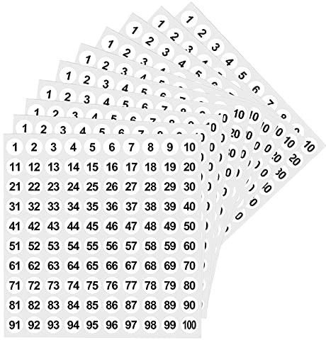 LICQIC 10 Feuilles 1-100 Chiffre Autocollant Numero Etiquettes, 1000 Pièces 10mm
