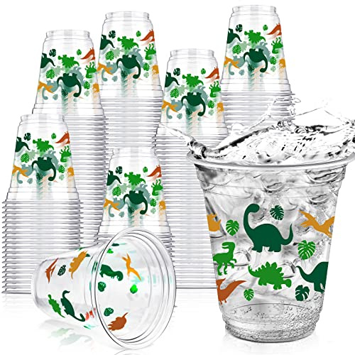 Yuxung 50 Pcs 12 oz Dinosaur Birthday Decorations Dinosaur Cups Plastic Dino Tumbler for Kids Birthday Party Supplies Decorations, Green